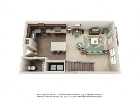 Floor plan for 1 bed, 1 bath, 865 sqft